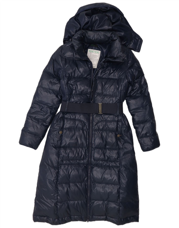 Benetton Dame Hooded Polstret Frakke IT 42 Medium Navy Blue Polyamide