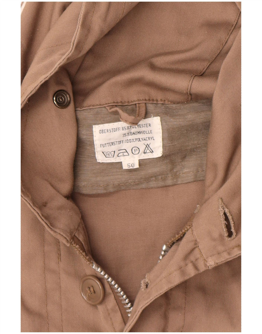 VINTAGE Military Parkajakke med hætte til mænd EU 50 Stor brun polyester