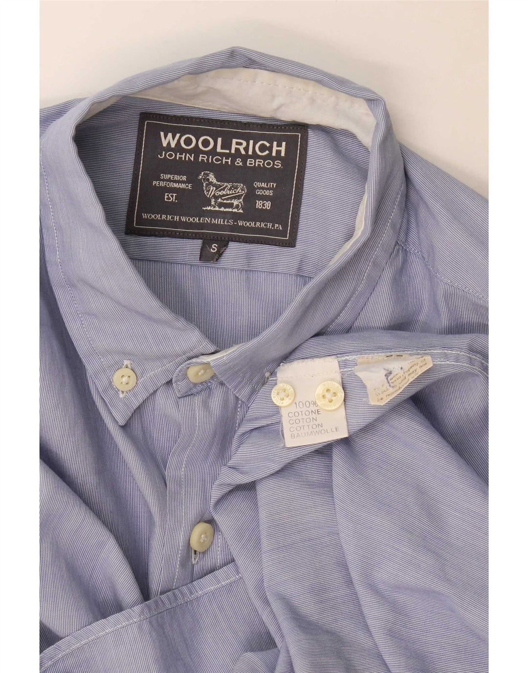 Woolrich herreskjorte lille blå nålestribet bomuld