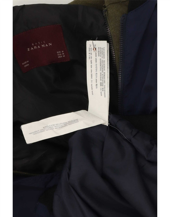 Zara Herre Hooded Bomber Jacket UK 38 Medium Navy Blue Colourblock Polyester