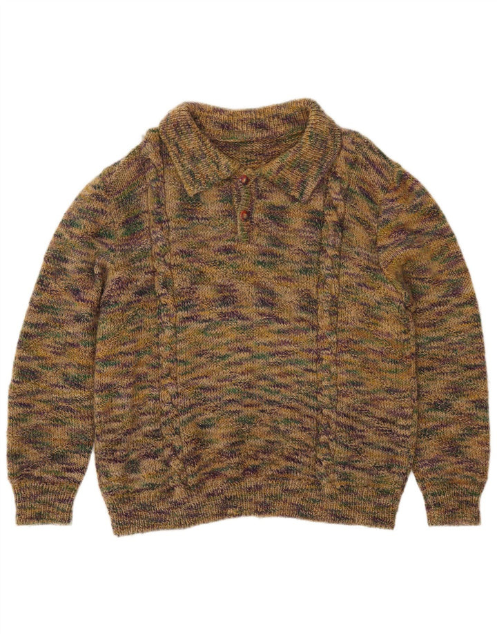 Vintage herre polo hals sweater medium grøn flækket