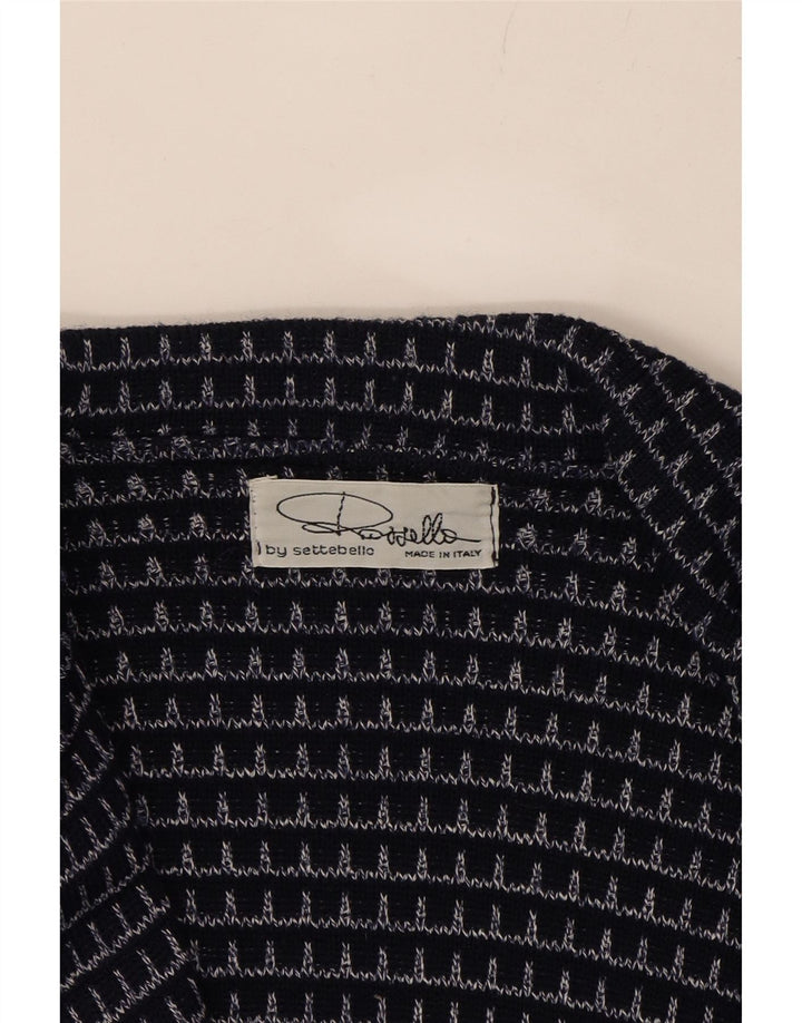 SETTEBELLO Womens Cardigan Sweater UK 16 Large Navy Blue Striped Vintage Settebello and Second-Hand Settebello from Messina Hembry 