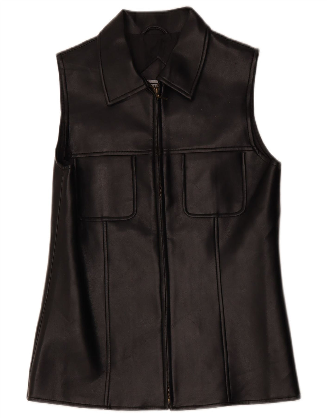 Vintage Dame Læder Gilet UK 10 Small Black