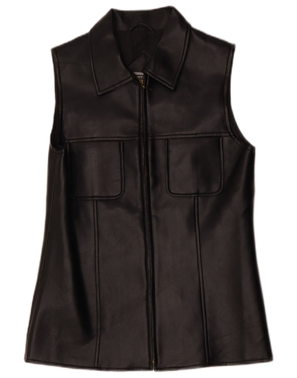Vintage Dame Læder Gilet UK 10 Small Black