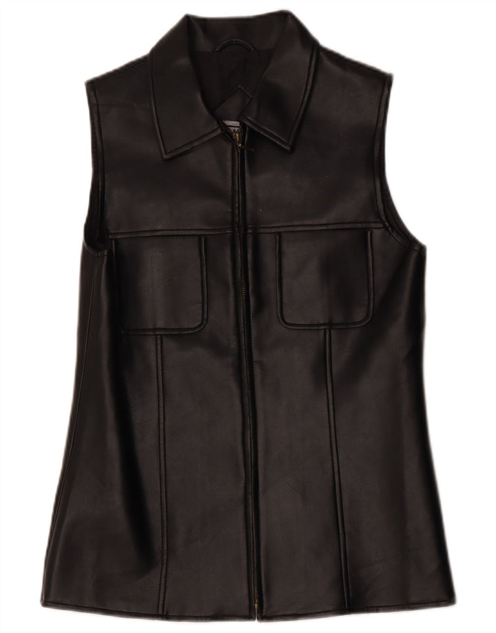 Vintage Dame Læder Gilet UK 10 Small Black