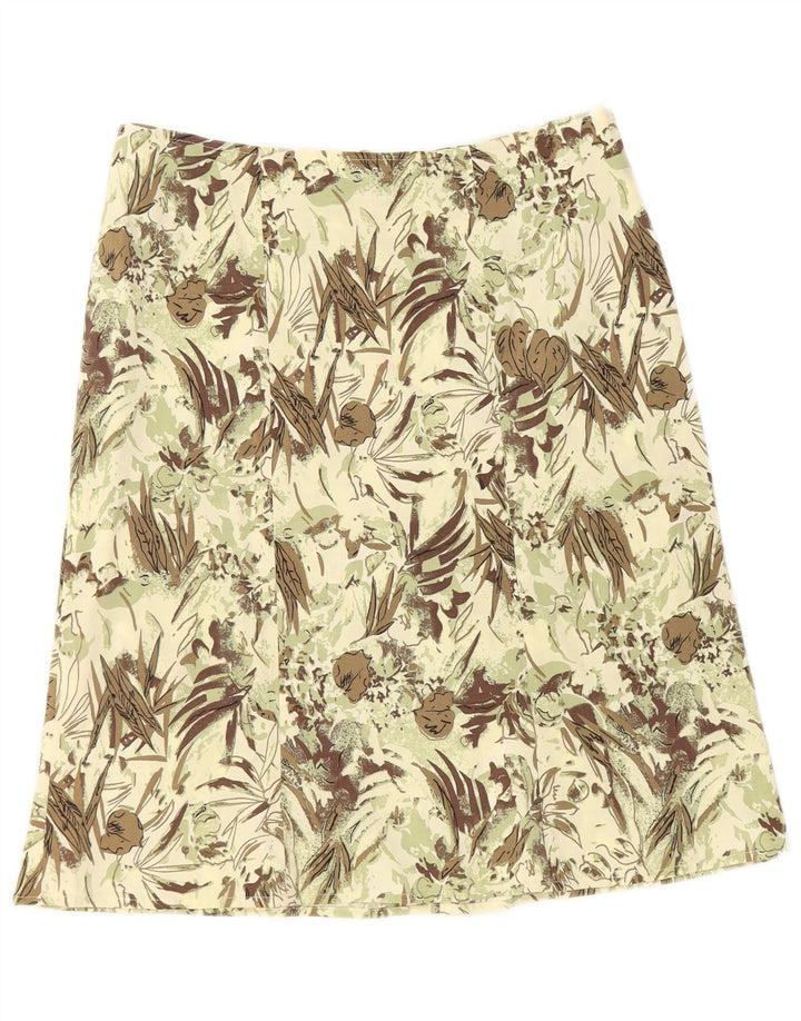 VINTAGE Womens Abstract Pattern Midi Skirt EU 40 Medium W30 Green Viscose