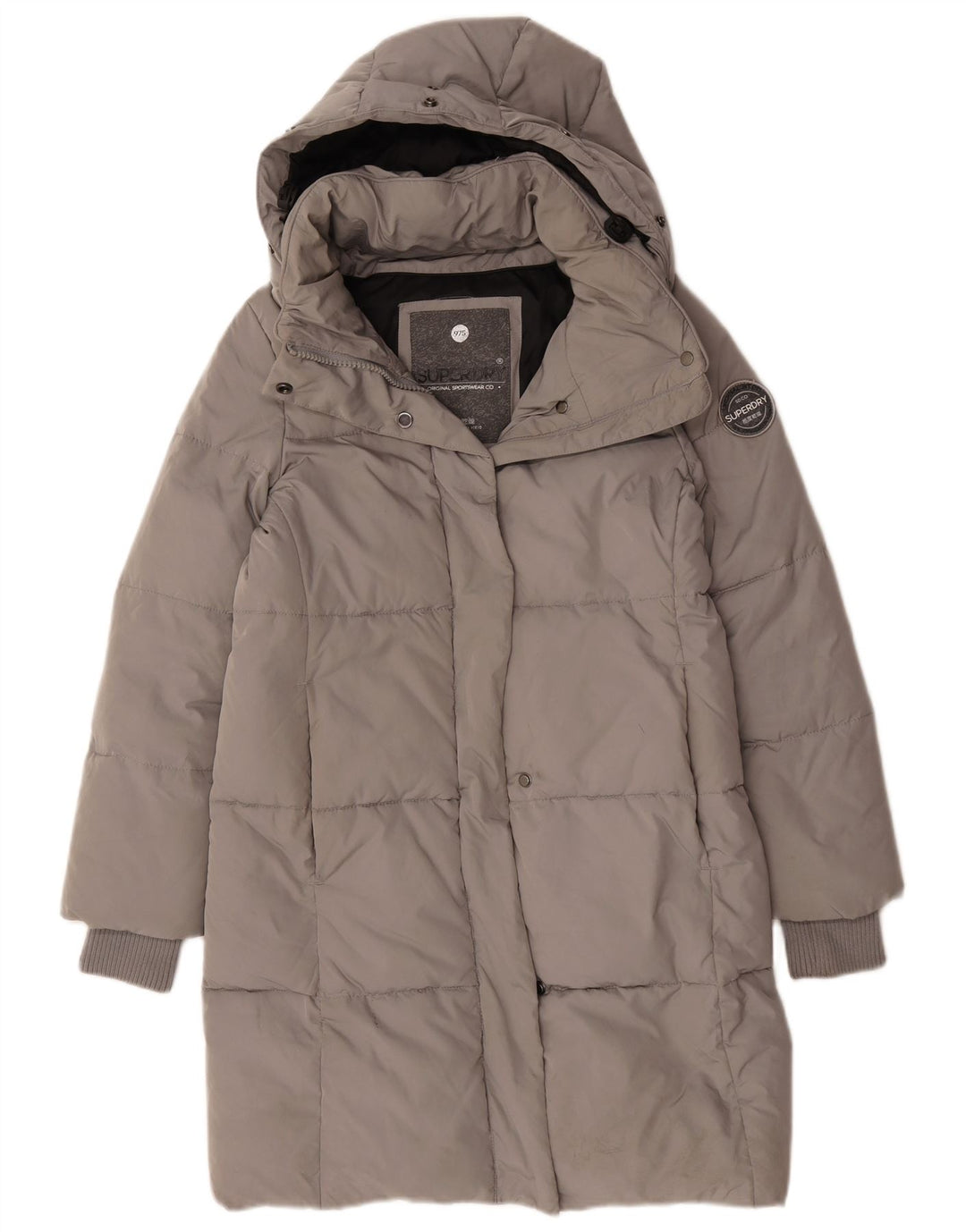 Superdry Dame Oversized grafisk hættepolstret frakke UK 10 Small Grey