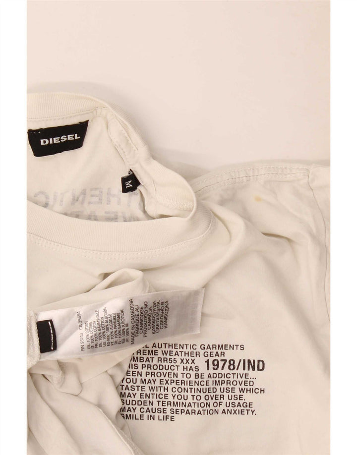 Diesel Herre Grafisk T-Shirt Top Medium Hvid Bomuld