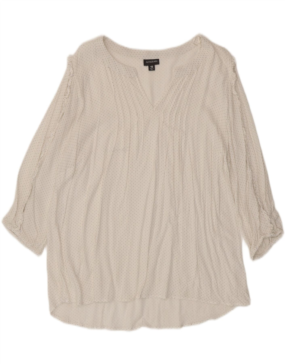 Autograf Dame 3/4 ærmet bluse Top UK 16 Large White Spotted Viscose