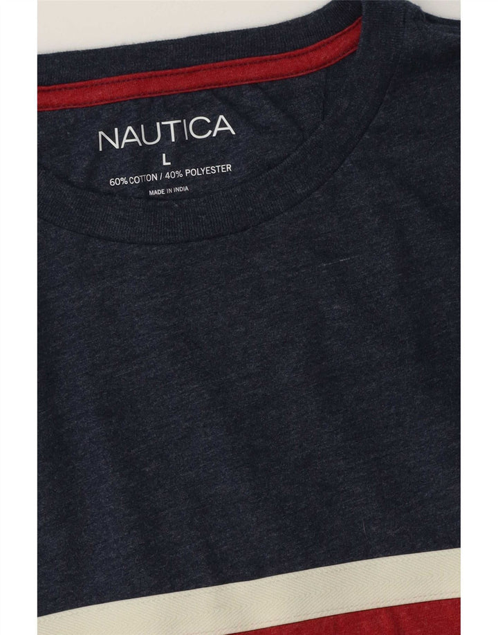 Nautica Herre Top Langærmet Stor Marineblå Colourblock Bomuld