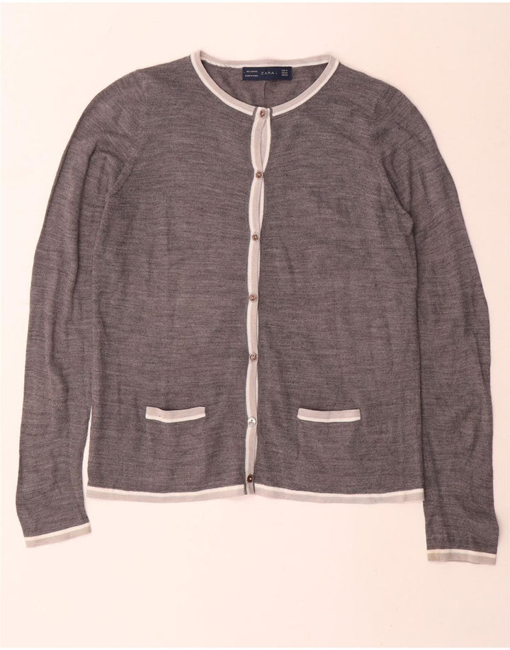 Zara Dame Cardigan Sweater UK 14 Medium Grå Akryl