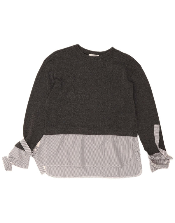 Zara Dame Trafaluc Langærmet Bluse Top UK 10 Små Grå Stribet