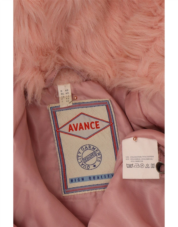 VINTAGE vindjakke med hætte til kvinder UK 14 Large Pink Polyester