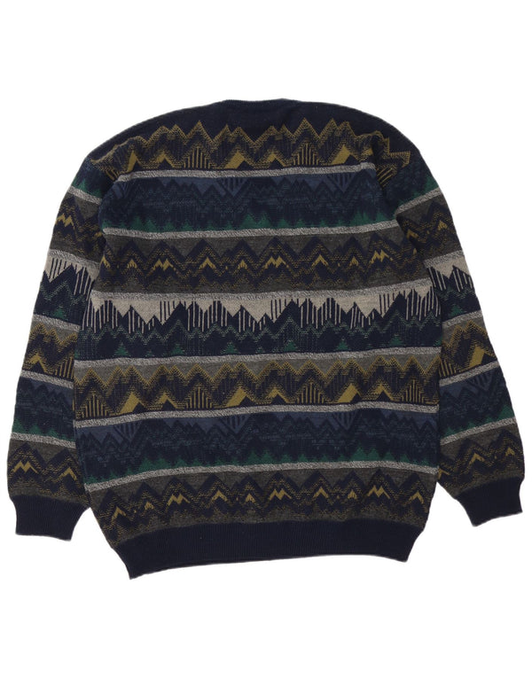 MODANGO Herre V-hals sweater Stor marineblå geometrisk akryl