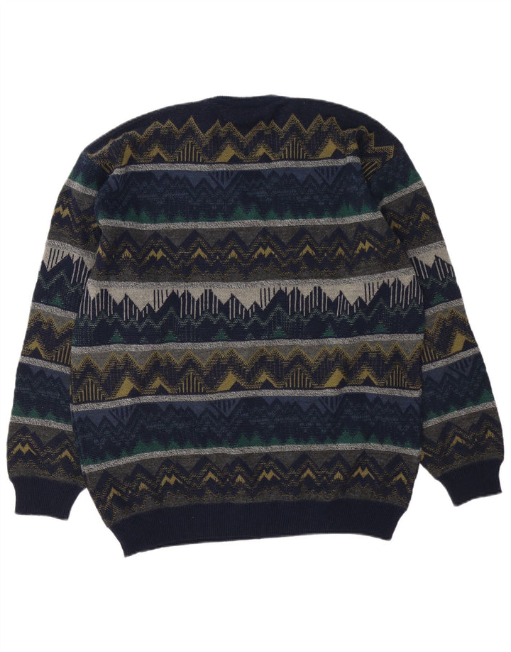 MODANGO Herre V-hals sweater Stor marineblå geometrisk akryl