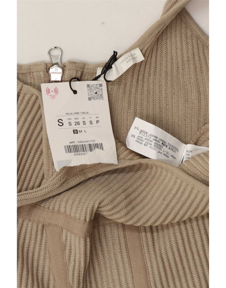 Zara Womens Crop Top UK 8 Small Beige Polyester