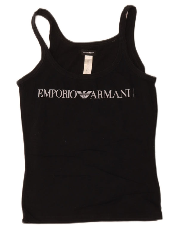 Emporio Armani Dame Grafisk Vest Top UK 6 XS Sort Bomuld