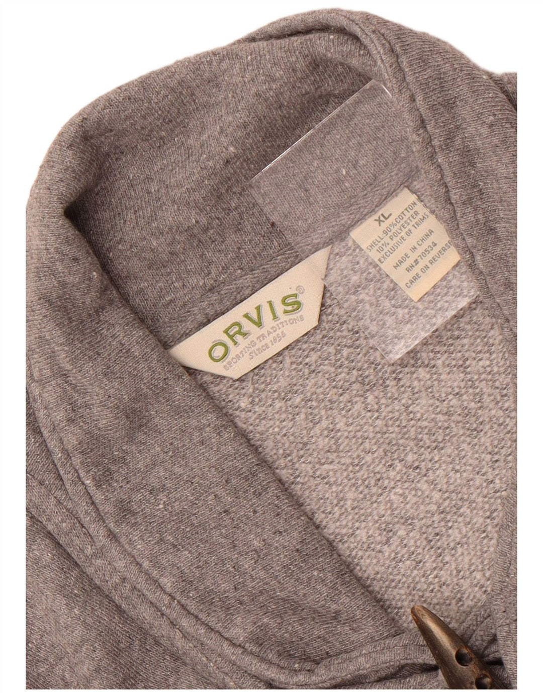 Orvis Herre Shawl Neck Sweatshirt Jumper XL Grå Bomuld
