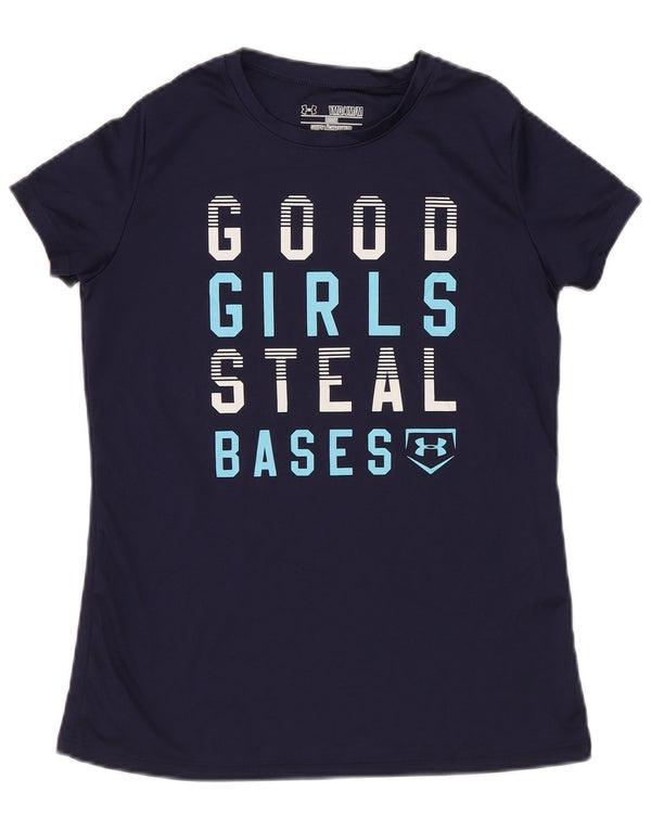 Under Armour Boys Heat Gear Grafisk T-shirt Top 9-10 år Medium Navy Blue