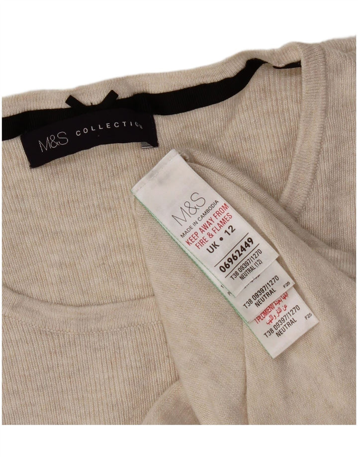 Marks & Spencer Dame Top 3/4 ærmer UK 12 Medium Beige Flecked Viscose