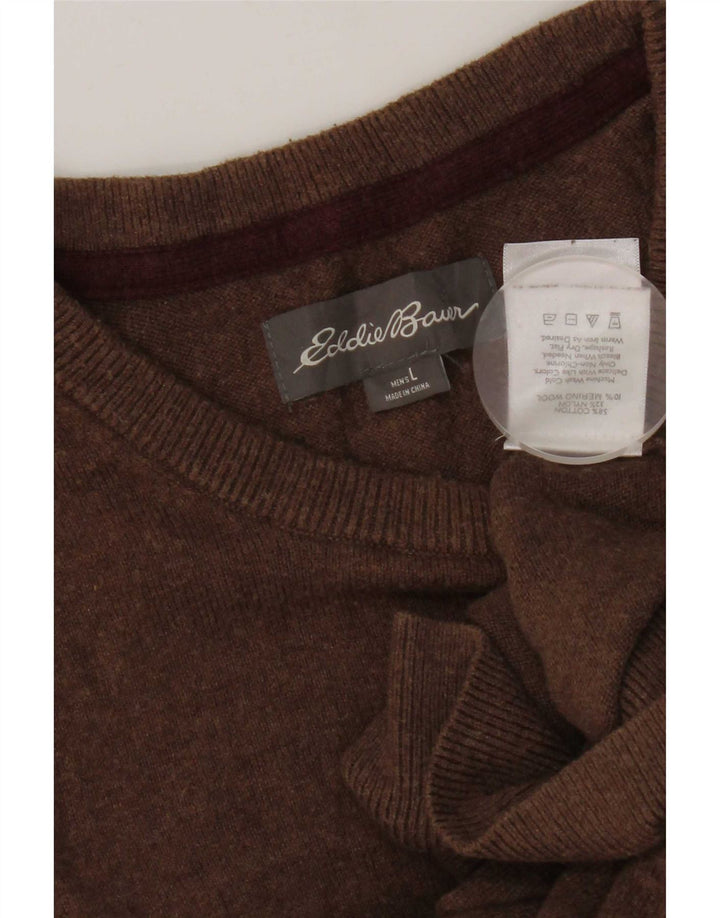 Eddie Bauer Herre trøje med rund hals, stor brun bomuld