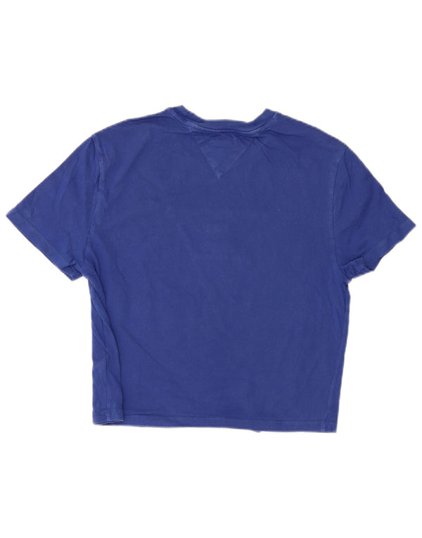 Tommy Hilfiger Dame Crop Grafisk T-Shirt Top UK 12 Medium Blue Cotton