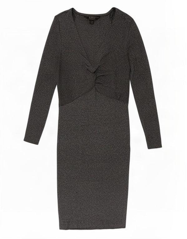 Lipsy Womens Long Sleeve Bodycon Dress UK 16 Large Silver Flecked Bomuld