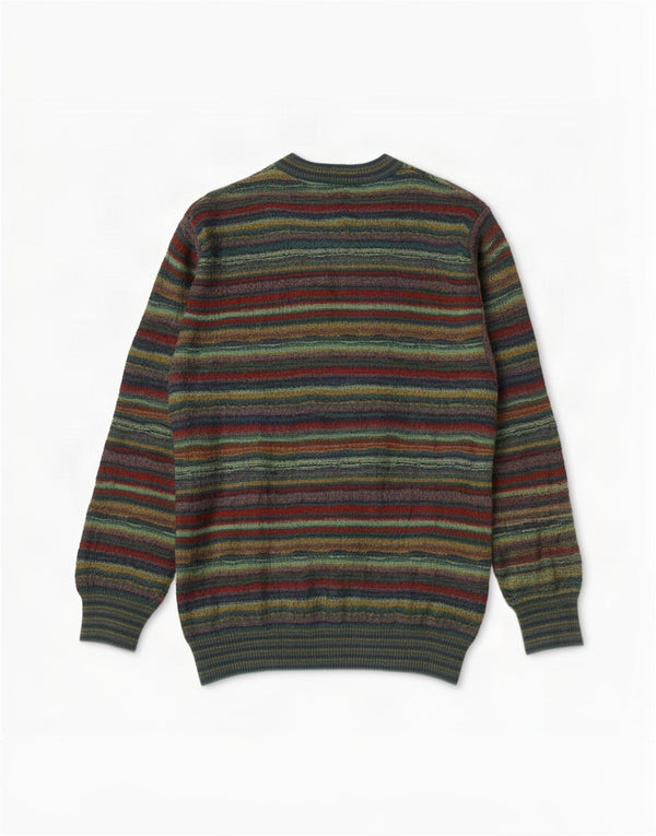 Vintage herre V-hals sweater stor grøn stribet uld