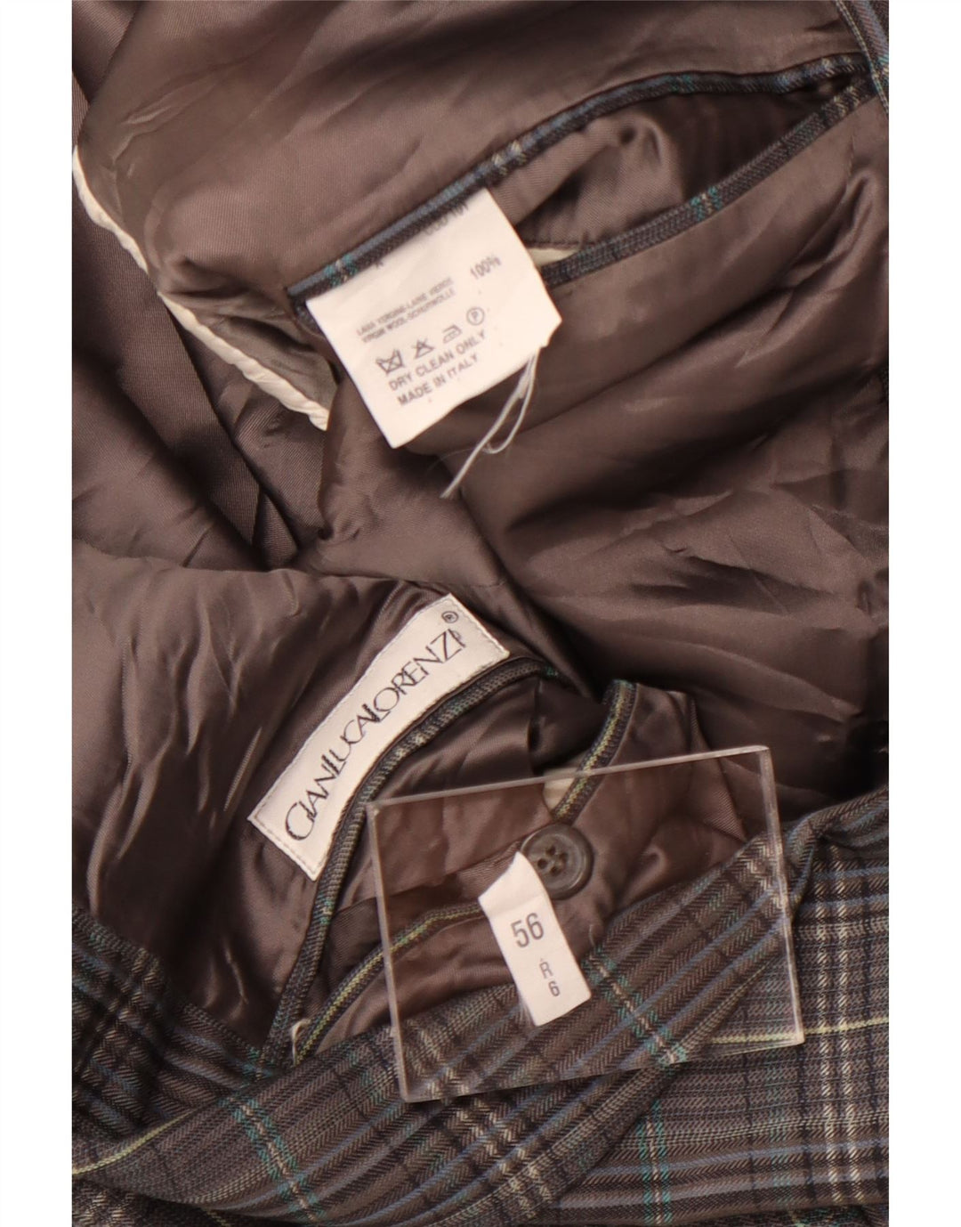 Gianluca Lorenzi Herre 2-knaps blazerjakke IT 56 3XL grå ternet uld