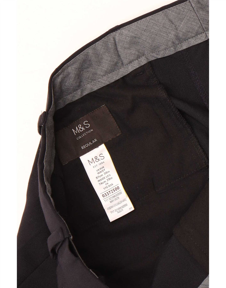 Marks & Spencer Herre Regular Suit Bukser W38 L29 Navy Blue Polyester