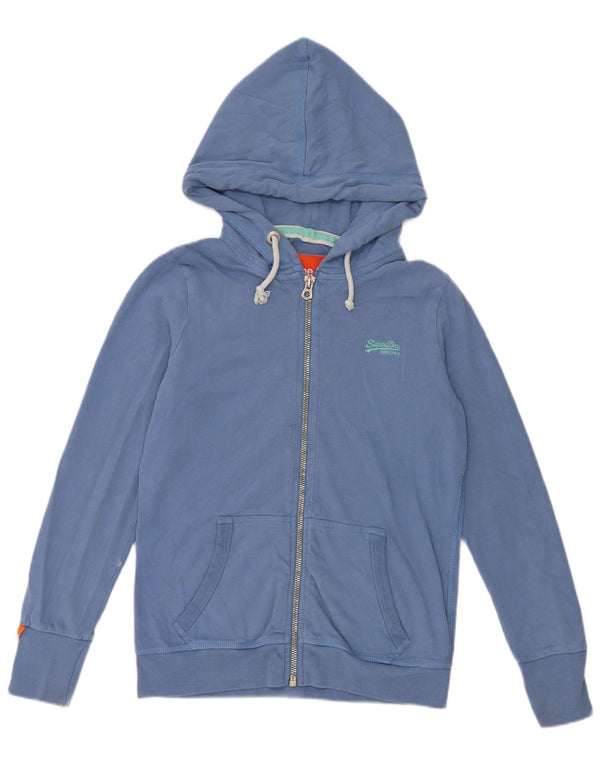 Superdry hættetrøje til kvinder med lynlås UK 14 Stor blå bomuld