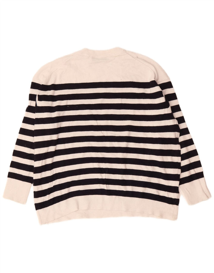 Zara Dame Oversized Crew Neck Jumper Sweater UK 14 Mellem hvid stribet