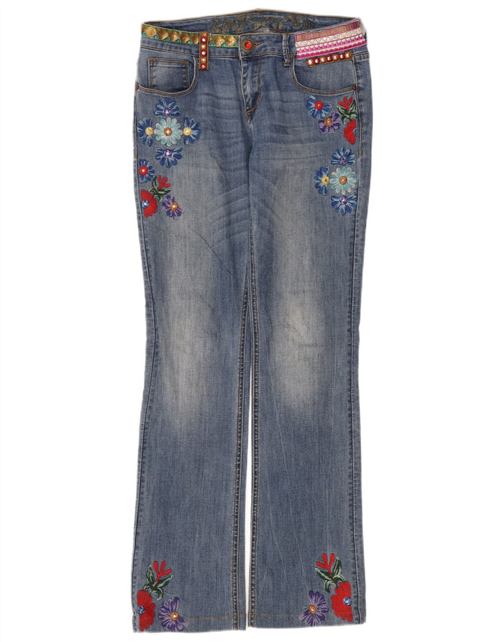 Desigual Dame Bootcut Jeans W32 L32 Blue Floral