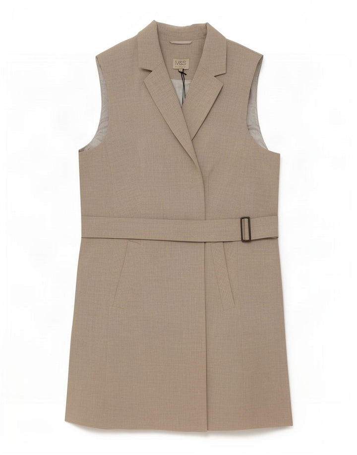 Marks & Spencer Dame Longline ærmeløs blazerjakke UK 16 Large Grå