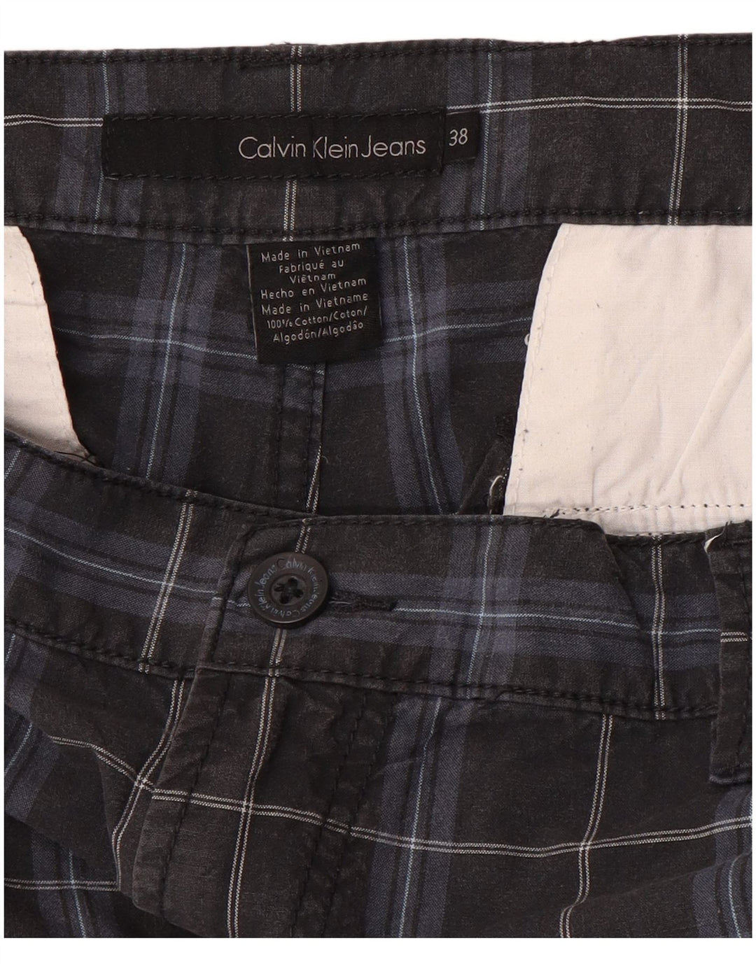 CALVIN KLEIN Mens Cargo Shorts W38 XL Black Check Cotton