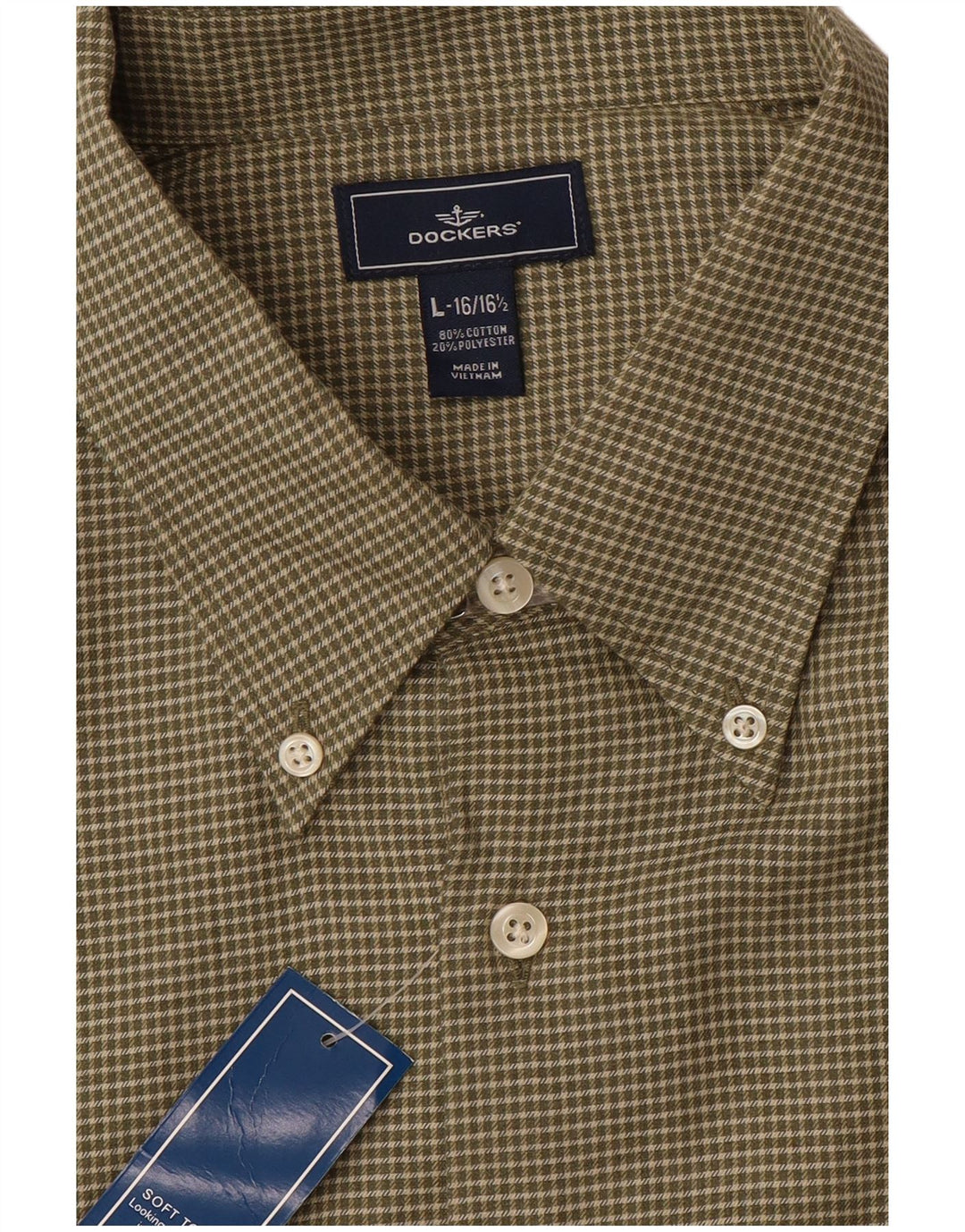 DOCKERS Herreskjorte str. 16 1/2 Large Khaki Ternet Bomuld