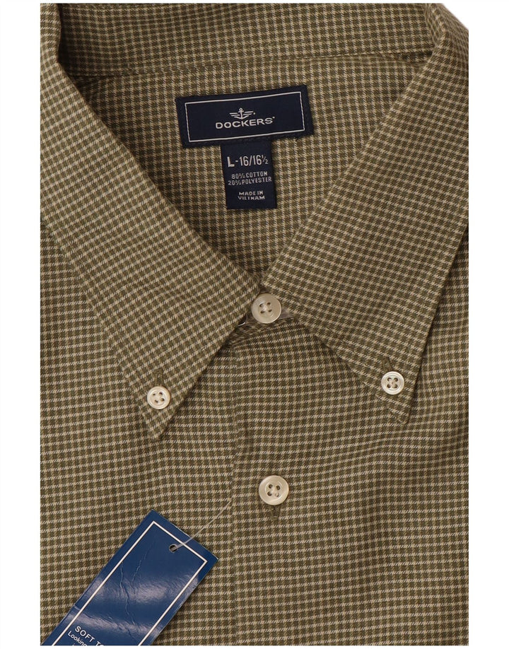 DOCKERS Herreskjorte str. 16 1/2 Large Khaki Ternet Bomuld