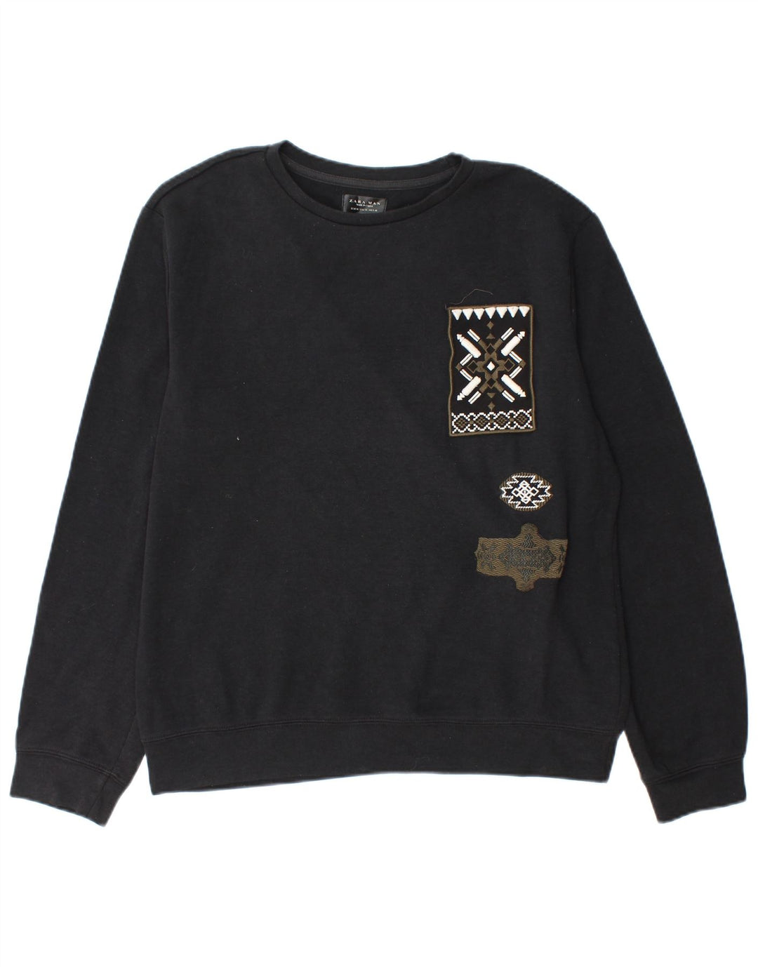 Zara Herre grafisk sweatshirt Jumper Medium Sort Polyester