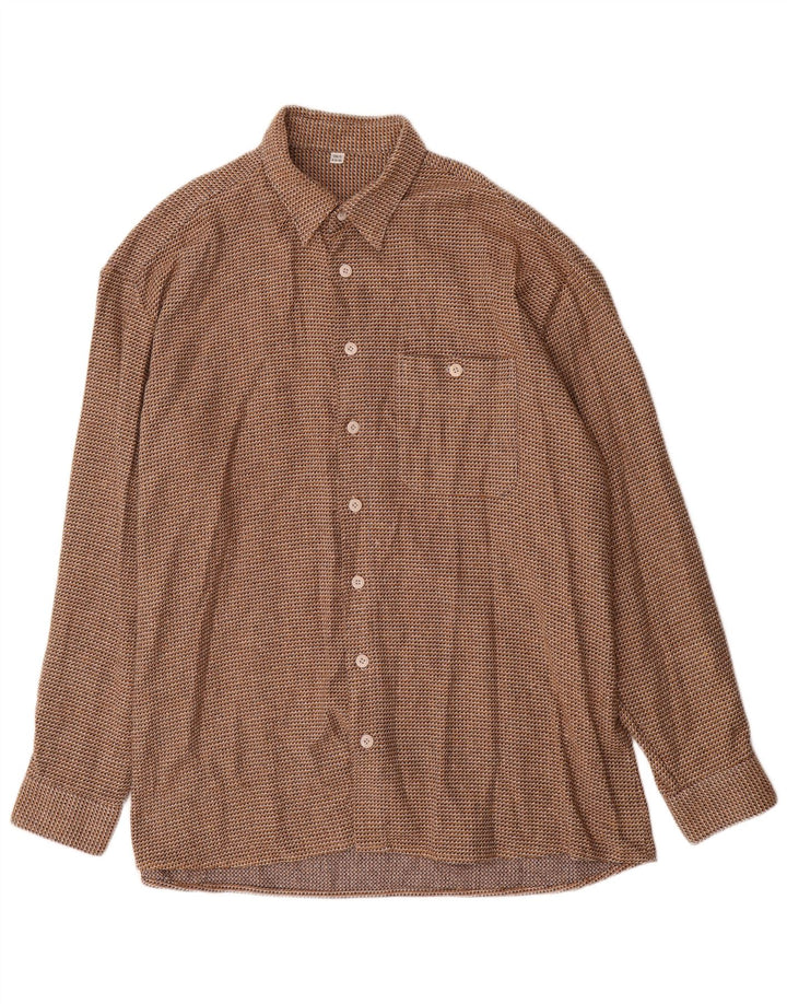 Vintage herreskjorte str. 43 XL Brun Houndstooth Bomuld