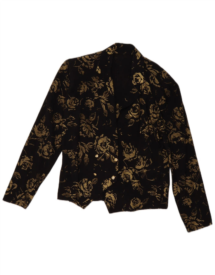 VINTAGE dobbeltradet blazerjakke til kvinder EU 36 Small Black Floral