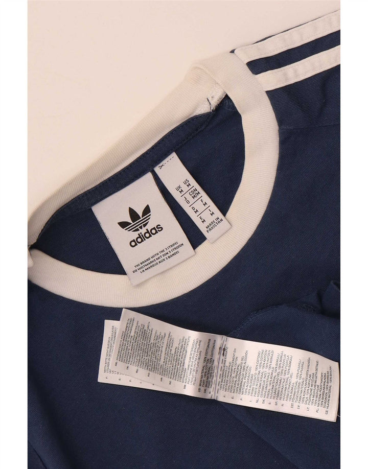 Adidas Herre T-shirt Top Medium Marineblå Colourblock Bomuld