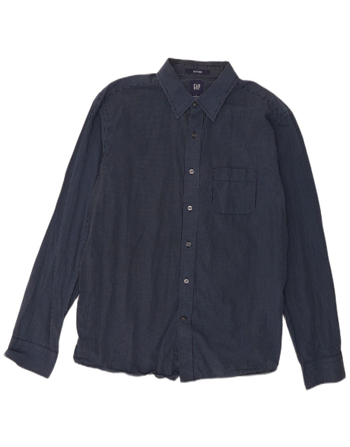 Gap Herre Fitted Shirt Stor marineblå nålestribet bomuld