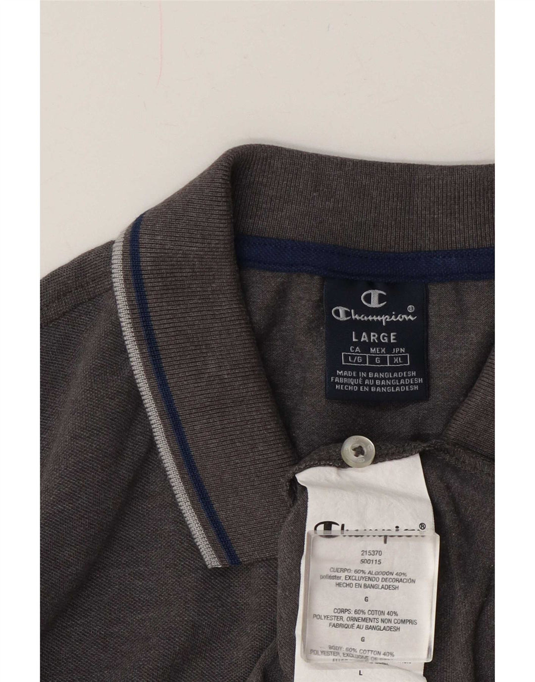 Champion herre poloshirt stor grå stribet bomuld