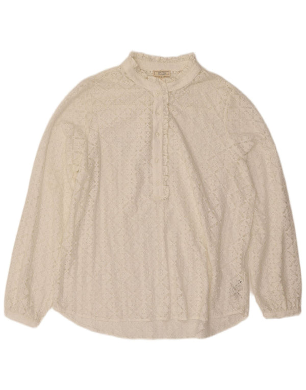 Fat Face Dame Oversized Langærmet Bluse Top UK 16 Large White Floral