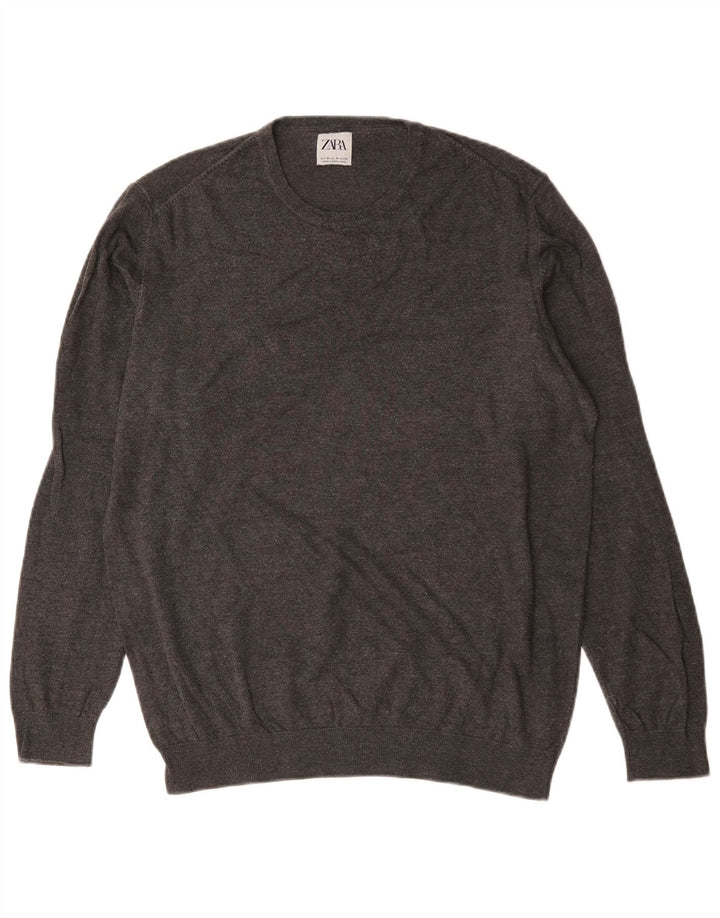 Zara sweater med rund hals til kvinder UK 14 Medium Grey Flecked Viscose