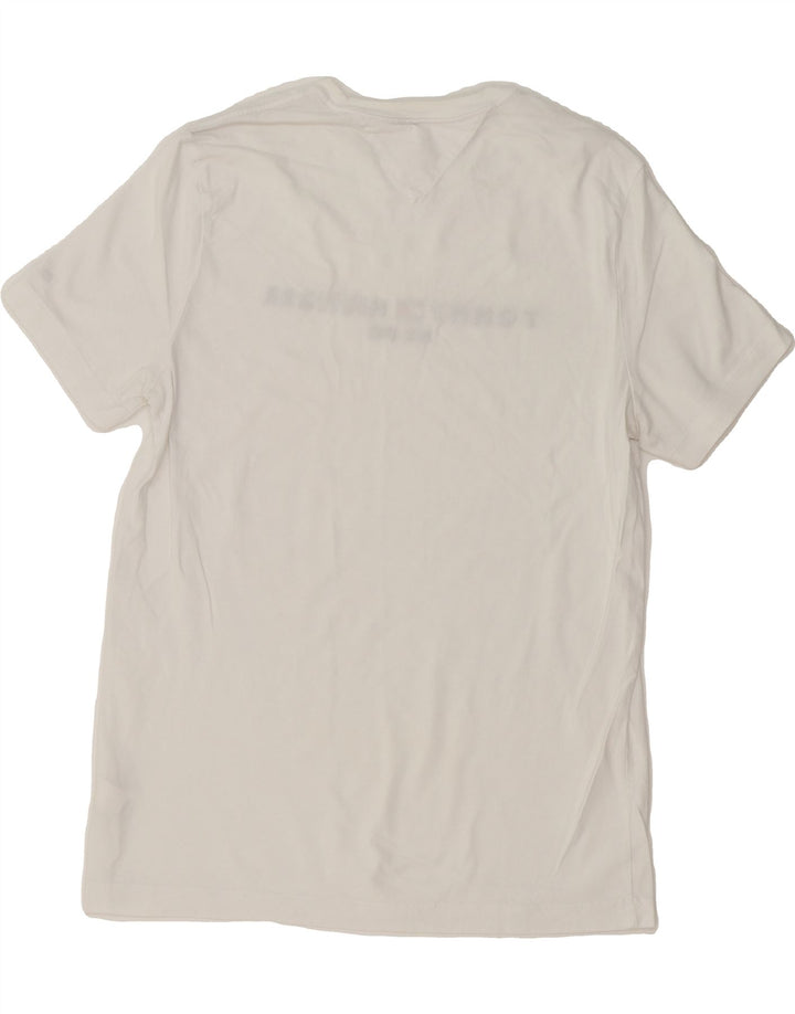TOMMY HILFIGER Mens Graphic T-Shirt Top Medium White Cotton Vintage Tommy Hilfiger and Second-Hand Tommy Hilfiger from Messina Hembry 