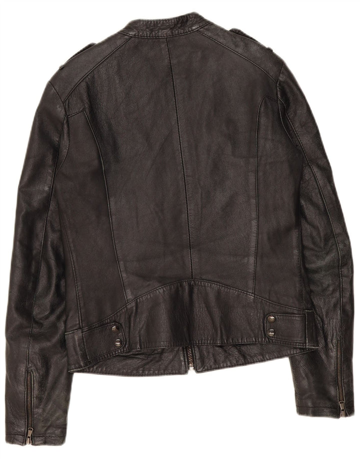 Vintage dame bikerjakke i læder UK 12 medium sort læder