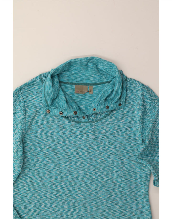 ATHLETA Womens Button Neck Fleece Jumper UK 14 Medium Blue Flecked Vintage Athleta and Second-Hand Athleta from Messina Hembry 