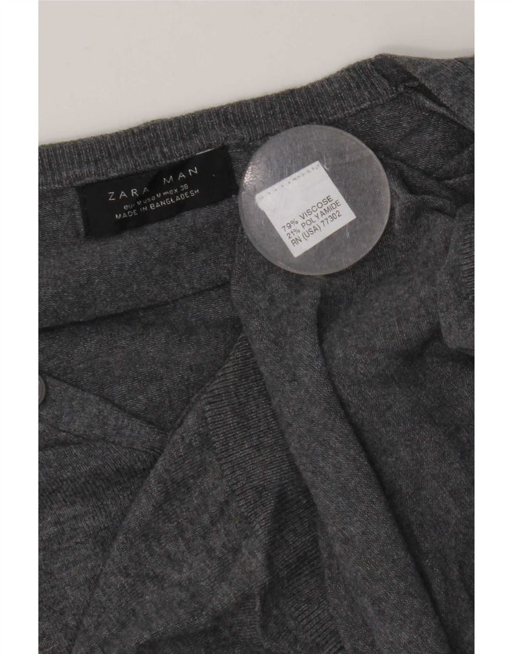 Zara Herre kortærmet V-hals sweater mellemgrå viskose