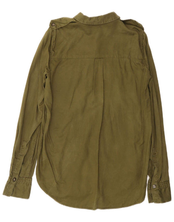 ZARA Longline oversized skjorte til kvinder UK 6 XS Khaki Lyocell